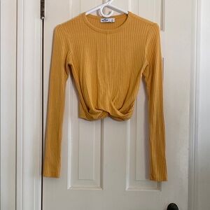 Hollister Mustard Ribbed Tie Front Crop Blouse
